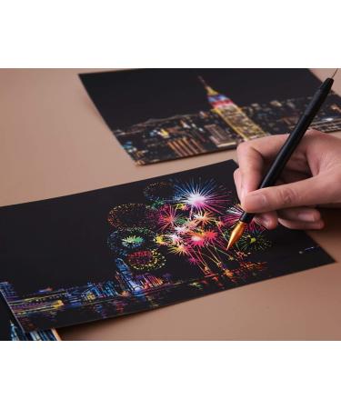 Magic Scratch Art Paper Mini Envelope Postcard Set - Rainbow Night View Scratchboard for Adults and Kids - Includes 8 Sheets Scratch Cards, 6 Tools Drawing Pen and Clean Brush - Gorgeous Fireworks Design - Buy Online on GoSupps.com