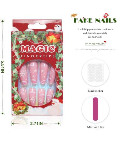 Vatocu Christmas Snowflakes Glitter Long Press on Nails - 24PCS | Women, Girls, Ballerina Acrylic Stick-on Nails - Buy Online on GoSupps.com