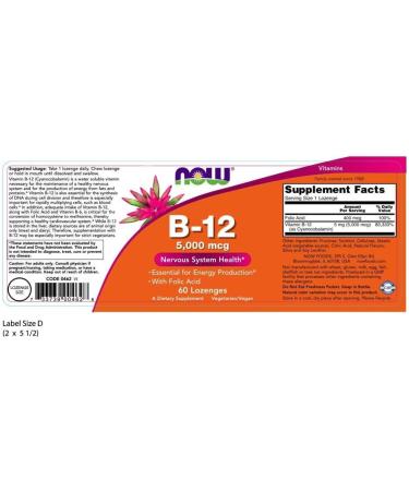 NOW B-12 5000 mcg Lozenges - 60 Count (Pack of 1) - Buy Online on GoSupps.com