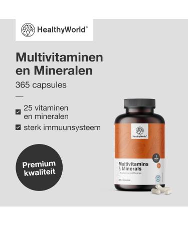 Be Healthy Group doo Multivitamins and Minerals 25 Vitamins and Minerals 365 Capsules 1 Year Supply Vegetable Capsules Immune System Energy Boost Valuable Vitamins from A to Z - Buy Online on GoSupps.com