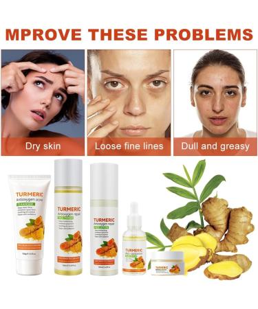 HASAIKA Skincare Set Turmeric Skincare Set Turmeric Facial Care Set Moisturizing and Pore Refining Facial Care Products for All Skin Types 5 Set - Buy Online on GoSupps.com