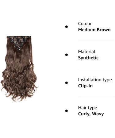 S-noilite 17 Inch Medium Brown Clip In Hair Extensions - 8pcs Full Head Set | Sexy Lady Fashion Choice | 60 Colours | Curly Style - Buy Online on GoSupps.com