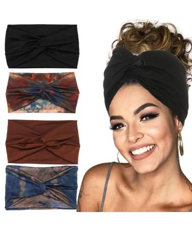 GORTIN Wide Headbands for Women Black Boho Headband Stretchy Head Wraps Leopard Knotted African Hair Bands Twist Sweatbands Turban Hair Accessory Tie-Dye HeadScarf 4 Pack (B-Fashion Tie-dye) - Buy Online on GoSupps.com