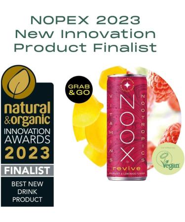 NOOX Revive Vitamin & Nootropics energy drink Raspberry & Lemonade Flavour 12 x 250ml Caffeine + L-Tyrosine Magnesium Zinc Panax Ginseng B Vitamins Vitamin C Low Calories Vegan Gluten free - Buy Online on GoSupps.com