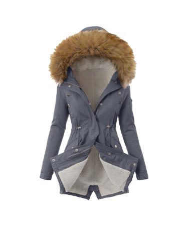 Haiorziyou Winter Parka Women Long -sleeved Mantel Daker Warm Windbreaker With Zipper Hood Women Food Specher Outdoor Jacket Long Pl schmantel Winter Jacket Oberwish XXL Gray