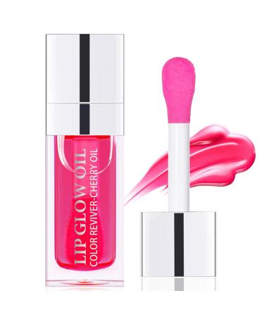 Hydrating Lip Glow Oil Moisturizing Lip Plumper Gloss No-Sticky Transparent Plumping Lip Gloss Tinted Lip Balm for Lip Care and Dry Lips (Cherry)