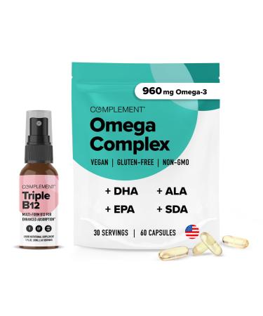 Complement Omega Complex & Triple B12 Spray Bundle Complete Vegan Omega-3 and B12 Supplementation for Enhanced Energy and Wellness