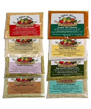 A Spice Above 8 Pack Variety of Dips Gluten Free Mixed Seasonings Packets for Easy Quck-to-Make Appetizer Dips