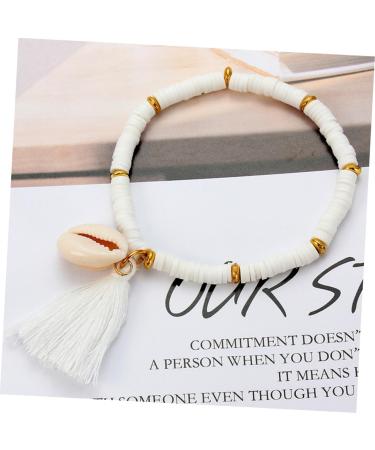 WRITWAA 1 PC Versatile Polymer Clay Bracelet Rainbow Decorations Clay Bead Bracelet Handmade Bracelets Polymer Bangles Shell Decor Chain Decor Anklets for Women Knot Tassel White 18X2.5cm White - Buy Online on GoSupps.com