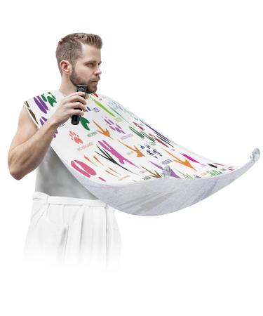 Animals Paw Print Beard Bib Apron Beard Bib Hair Catcher for Men Shaving and Trimming Non-Stick Waterproof Beard Cape Grooming Cloth with 2 Suction Cups Gifts for Men