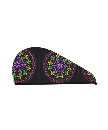 Hair Towel Wrap Hair Drying Towel with Button Towel Turban Head Towel to Dry Hair Quickly (Mardi Gras5)