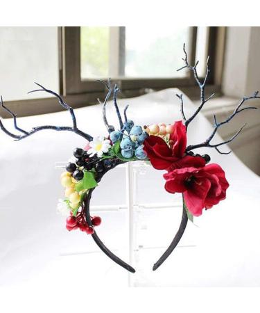 Antler Horn Headband - Christmas Reindeer Hairband with Berry & Tree Branches | Festive Holiday Headwear - Buy Online on GoSupps.com