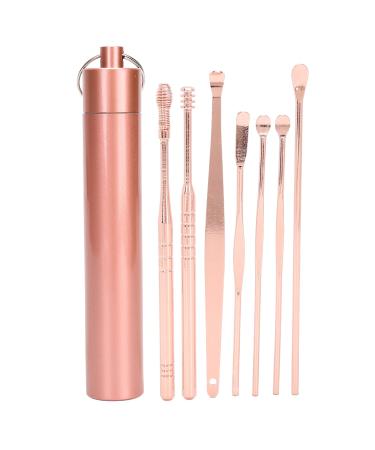 7pcs Stainless Steel Spiral Earwax Cleaner Set Portable Ear Pick Spoon Earwax Removal Tool Set Double Headed Spiral Ear Pick Wand (Rose Gold)