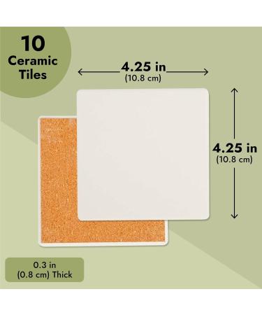 10 Pack White Unglazed Ceramic Tiles with Cork Backing Pads - 4.25 x 4.25 in Square - Ideal for Coasters DIY Crafts - Buy Online on GoSupps.com