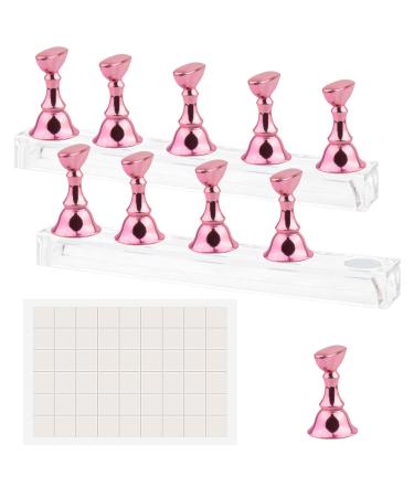 Nail Stand Acrylic Nail Art Display Stand Magnetic Nail Tips Practice Holder 54 Pcs Reusable Adhesive Putty for DIY Painting Nails Stand kit (Pink)