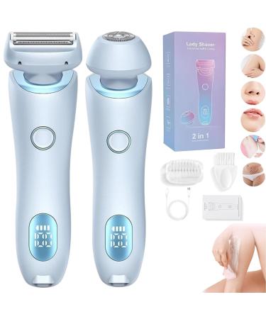 Elorixa Shaver Smooth Shave Pro Bikini Trimmer for Women 2 in 1 Electric Shaver for Women Silky Razor Epilator Ipx7 Waterproof Wet & Dry (Blue *1)