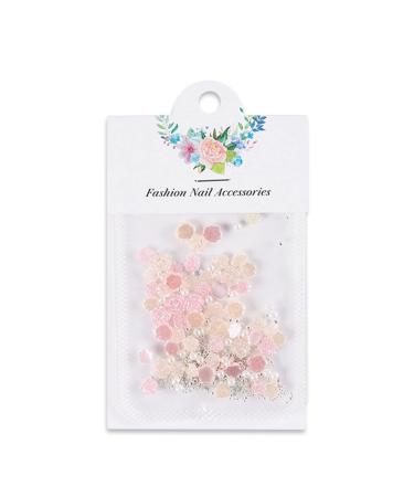 KASFDBMO 50Pcs Rose Flower Nail Art Decorations With Pearls Resin Flower Nail Art For Acrylic Nails Bride Nail Flower Nail Art Decoration Multi-color