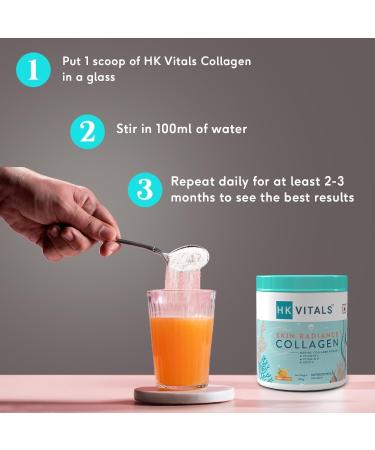 Hkvitals Marine Collagen Supplement (Orange 200g) | Vitamin C E Sodium Hyaluronate | For Healthy Skin Hair & Nails - Buy Online on GoSupps.com