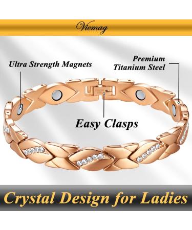 Vicmag Titanium Steel Magnetic Bracelet for Women - Crystal Design (Rose Gold) - Ultra Strength Magnetic Gift Box - Removal Tool Included - Buy Online on GoSupps.com