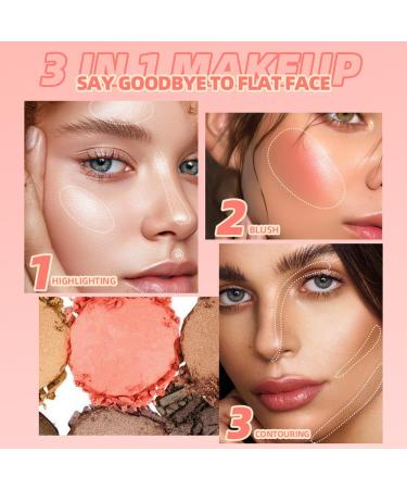 Contour & Highlight Blush Makeup Palette | Cream Bronzer Powder Blush & Shimmer Highlighter | 3-in-1 Eyeshadow Palette with Mirror - International Shipping - Buy Online on GoSupps.com
