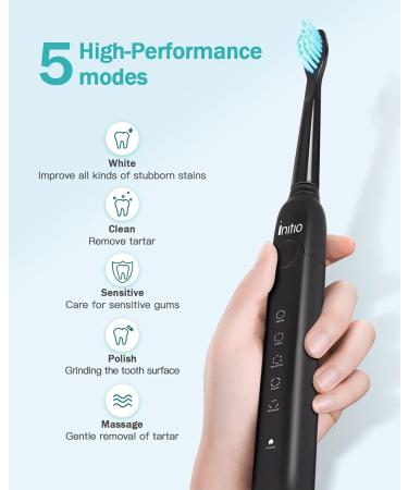 Initio Sonic Electric Toothbrush for Adults - Rechargeable with Smart Timer, 5 Modes, 3 Brush Heads, 40,000 VPM Motor - Whitening Power Toothbrush IT959 (Black) - Buy Online on GoSupps.com