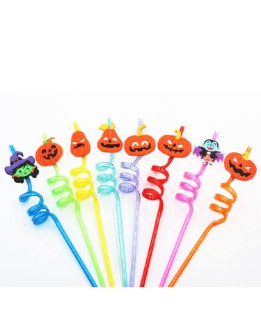 8 Pcs Halloween Straws Witch Ghost Pumpkin Plastic Reusable Straws Halloween Party Decorations Birthday Party Supplies (Style A) Style B