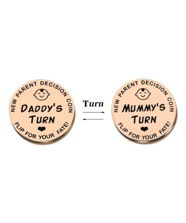 Decision Coin for New Parents New Baby Gift Newborn Coin for Mummy Daddy Gifts for Mum Dad Baby Shower Gifts Flip Coin New Parents Gifts Funny Decision Coin Stainless Steel (Rose Gold)