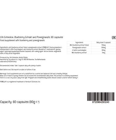 Life Extension Blueberry & Pomegranate Extract | 60 Vegan Capsules | Laboratory Tested | Gluten Free | Vegetarian | Non-GMO - Buy Online on GoSupps.com
