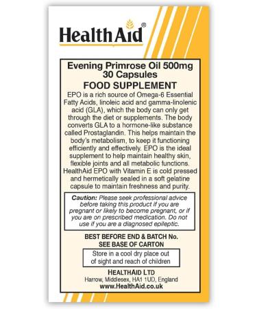 HealthAid Evening Primrose Oil 500mg - 30 Capsules | Pure and Natural Supplement - Buy Online on GoSupps.com