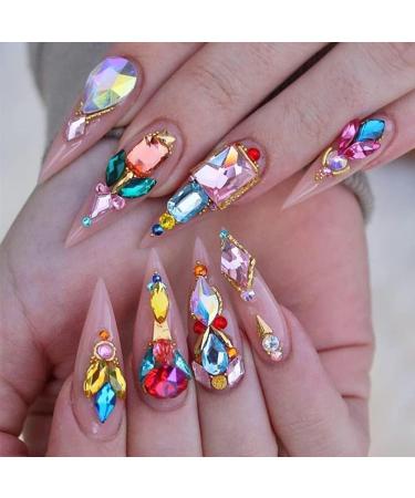 YOSOMK luxurious Long Press on Nails Gems Pink Coffin Fake Nails with  Designs Glossy False Nails for Women Girls Stick on Nails with Glue on Acrylic  Nail Tips A11