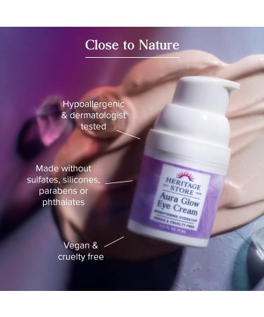 HERITAGE STORE Aura Glow Eye Cream | Brighten Under Eyes Reduce Puffiness & Dark Circles | Vegan Hydrator with Bakuchiol & Hyaluronic Acid 0.5oz - Buy Online on GoSupps.com