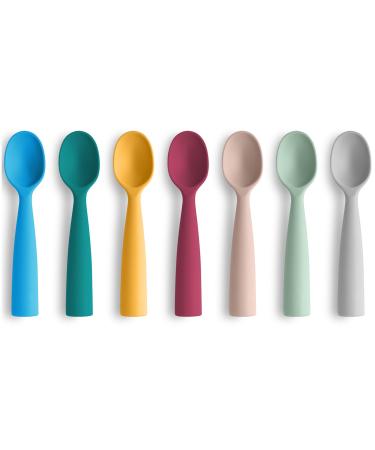 Vicloon Baby Spoons 7 Pcs Silicone Baby Feeding Training Spoon Self-Feeding Weaning Spoons Training Feeding for Kids Toddlers Children and Infants 7pcs-dark Color - Buy Online on GoSupps.com