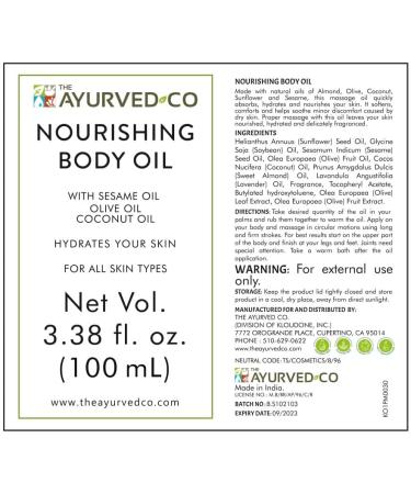The Ayurved Co Nourishing Body Oil - Natural and Rejuvenating Formula - Buy Online on GoSupps.com