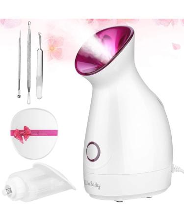 Facial Steamer SPA Sauna Face Humidifier Wolady Home Sauna Steamer Nano Ionic Warm Mist Humidifier Steamer with Stainless Steel Skin Kit for Pores Cleanse Clear Blackheads Acne Skin Cares (Middle) Pink