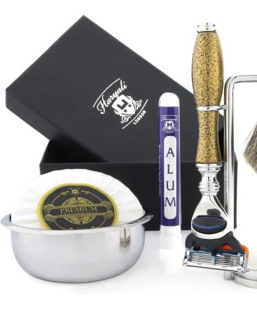 6 Pc Men's Shaving Kit - Edge Razor Badger Hair Brush Soap & Bowl | Perfect Grooming Set - Buy Online on GoSupps.com