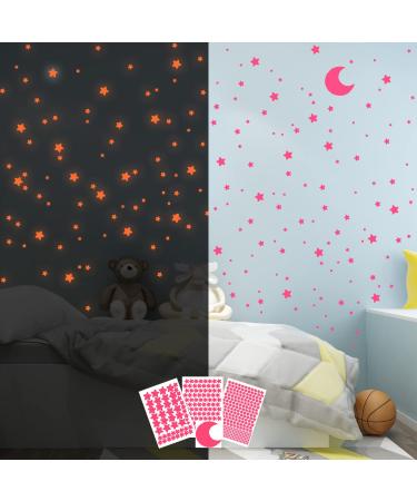 Pink Glow in The Dark Stars Decals Decor for Ceiling Starry Sky Shining Decoration Perfect for Kids Bedroom Bedding Room Gifts