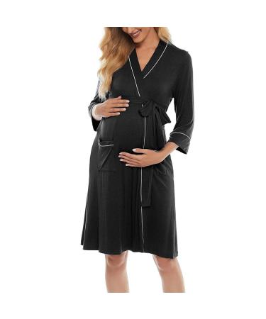 OCCIENTEC Women's Maternity Nursing Robe Maternity Hospital Gown Delivery Nightgowns Breastfeeding Gown Maternity Nightdress Long Nursing Dress XL Black-robe