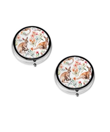 Funny Cartoon Kangaroo Zoo Printed Mini Round Pill Box Pill Box 3 Compartment Medicine Pill Case Pill Organizer Travel Pillbox Portable Pill Box for Pocket Home Office Use