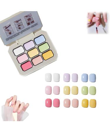 Creamy Colorful Nail Polish Set Solid Cream Gel Polish Set Nine-Square Grid Solid Gel Glue Nail Polish Glue Set Long Wear Nail Polish Kit for Women Girls