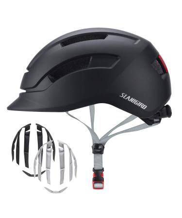 Adult Urban Bike Helmet - Adjustable Fit System & Integrated Taillight for Men Women Matte Black Medium(21.7"-22.8"/55-58cm)