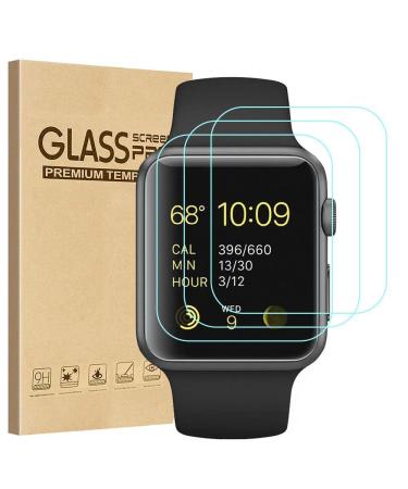 Tourist 3 Pack Compatible for Apple Watch Tempered Glass Screen Protector 42mm Series 3/2 / 1, 9H Hardness, Anti-Fingerprint, Anti-Bubble Easy Installation Only Covers The Flat Area (3 Pack)