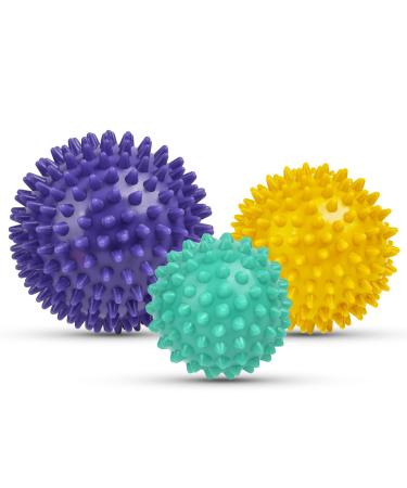 Uraqt Fascienball 3 Set Small Hedgehog Ball hard fascia of massage balls with knobs massage balls for the treatment of muscle tension hedgehog balls Massage Ball for feet back neck hands (green+yellow+purple)