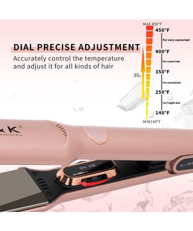 K&K Professional 1.5 Inch Flat Iron Hair Straightener - Titanium Ceramic, Fast Heating, Auto-Off, Rose Gold - Buy Online on GoSupps.com