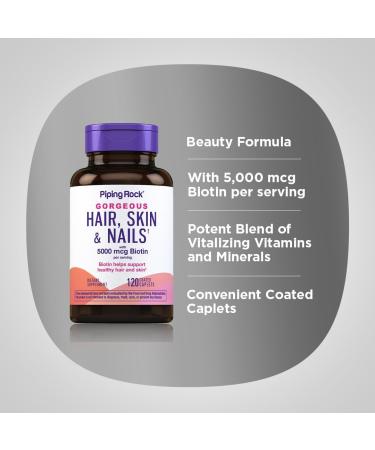 Piping Rock Hair Skin and Nails Vitamins | 120 Caplet Pills | with Collagen | 5000 mcg of Biotin | Non-GMO Gluten Free Supplement - Buy Online on GoSupps.com