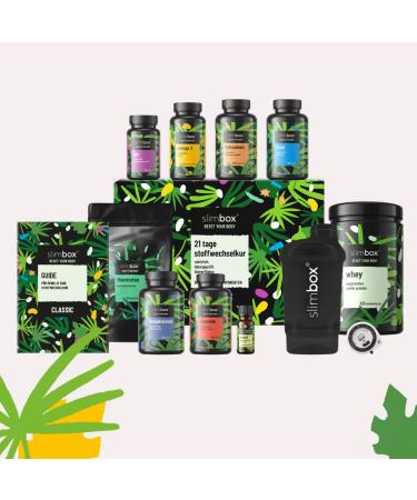 Slimbox Classic |21 days of metabolic cure |Diet set with protein powder vanilla 100% hormone-free saccharose globules glucomannan psyllium powder omega-3 multivitamine opc msm tea and much more ...