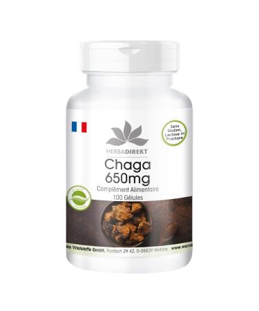 Chaga 650 mg - 100 Capsules of Vital Mushroom Powder - Slate Chaga - Highly Dosed - Vegan | herba direkt - German Pharmacy Quality