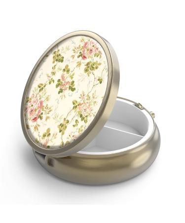 Pill can box with mirror retro 3 compartments Small Pill Dose Bronze Small Round Pill Dose or Vitamins Fish oil dietary supplements pills containers 1 piece Y-6-vintage Floral