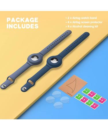 VEGO Kids AirTag Bracelet 2+4 Pack: Silicone Watch Bands + Anti-Scratch Films in Dark Blue & Blue Gray - Buy Online on GoSupps.com