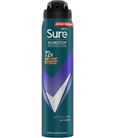 Sure Men Nonstop Protection Active Dry Antiperspirant Deodorant with Body Heat Activated technology Spray for 72-hour odour and sweat protection 250 ml (Pack of 2) Fresh 250 g (Pack of 2) - Buy Online on GoSupps.com