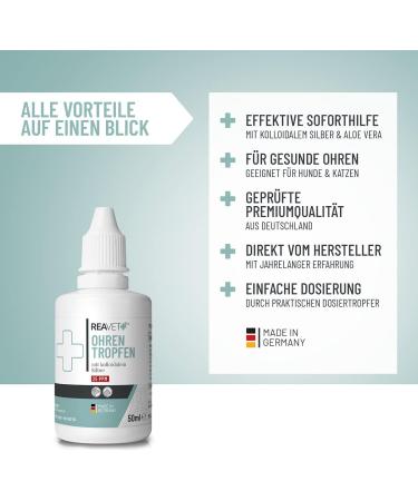Reavet Ear Drops with Colloidal Silver for Dogs & Cats | 2 x 50ml | Effective Relief for Ear Infections Itching Germs Fungi & Bacteria | Ear Care & Hygiene - Buy Online on GoSupps.com